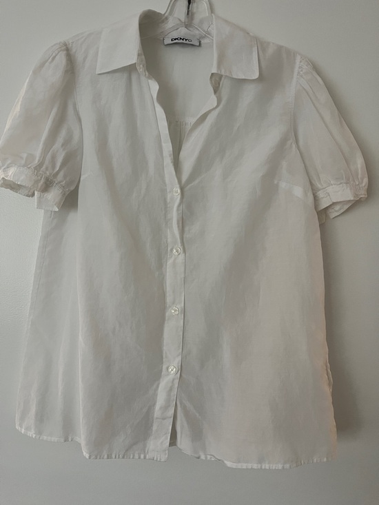 Dkny Tops - DKNY White Puff Sleeve Button-Up Blouse